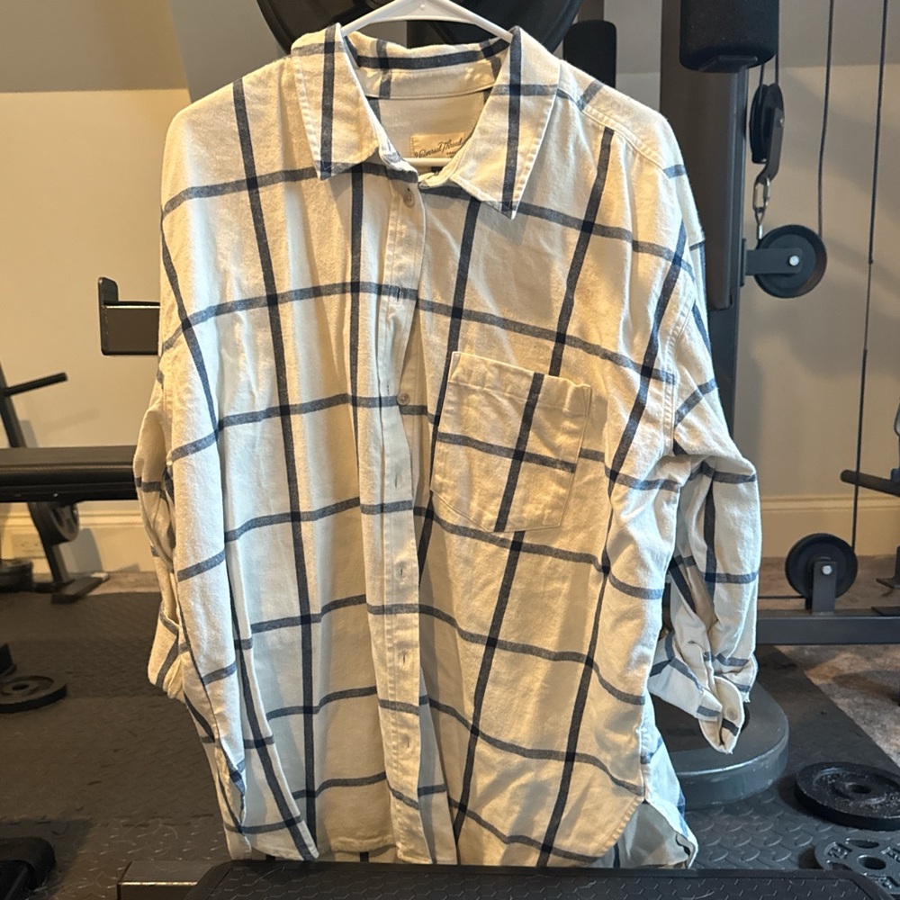 Universal Thread Navy and Cream Plaid Shirt